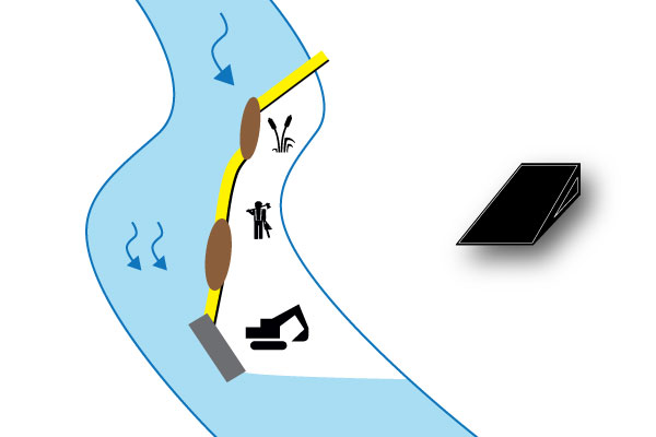 batardeaux-banc-ilots-parallele-riviere-water-gate-megasecureurope Bjälksättningar flod på sandbanken